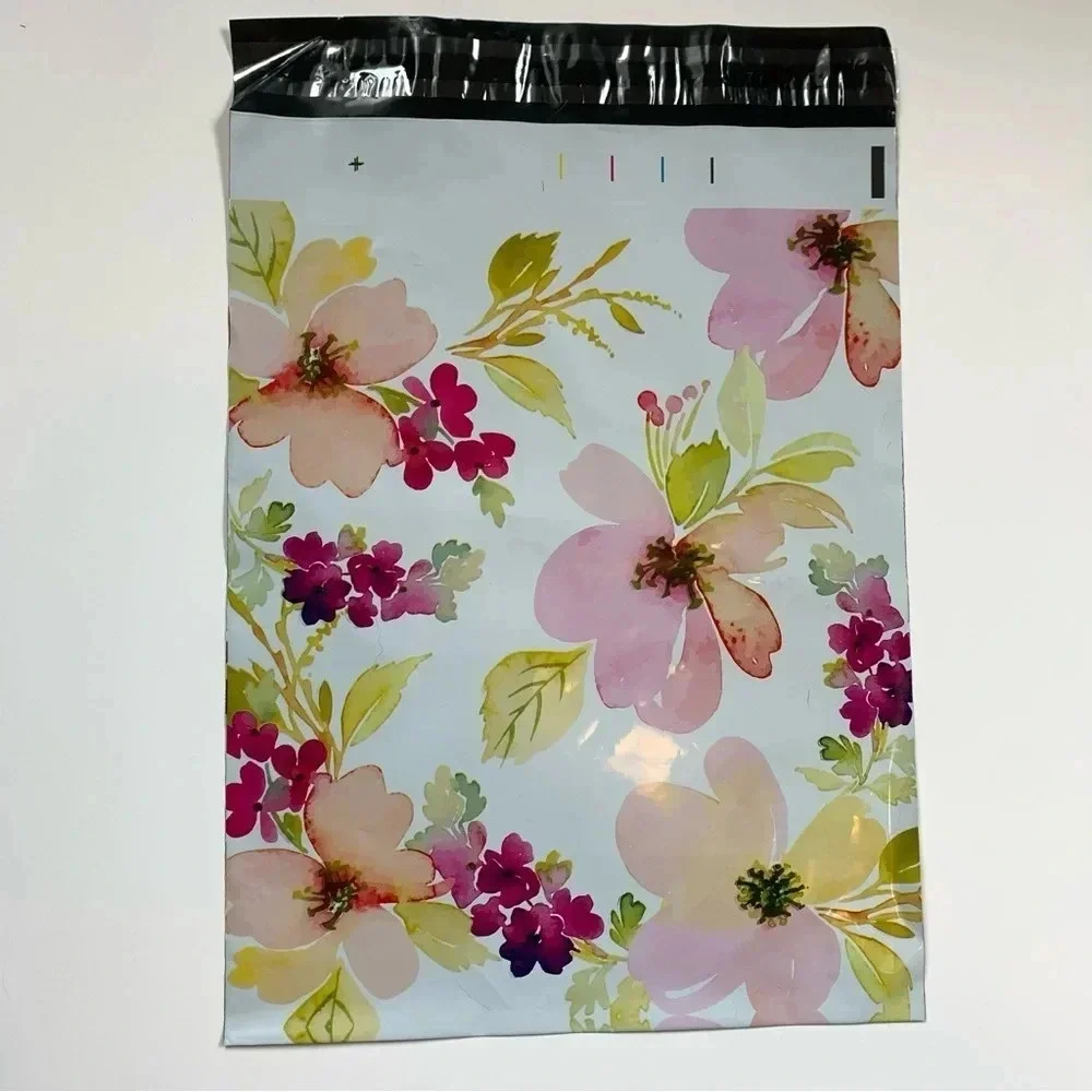 100 Poly mailers 10x13” shipping bags floral thank you variety print self seal